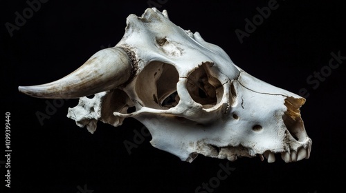 Cuernos. White Cow Skull with Horns Isolated on Background