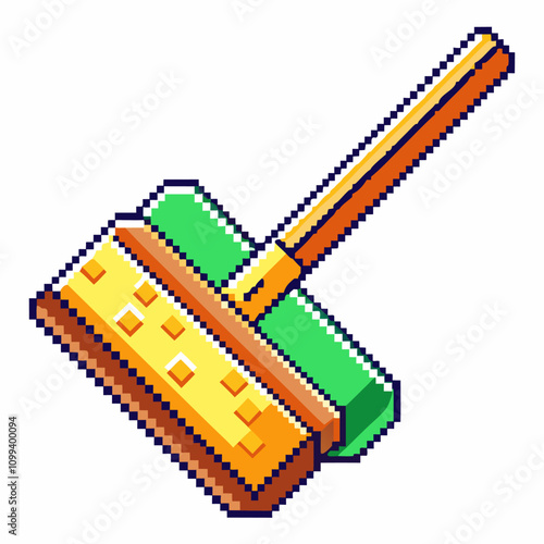 Retro Pixel Art Cleaning Broom Icon   Vintage Video Game Style Illustration