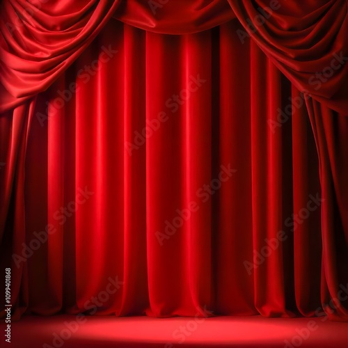 Red velvet curtains for theater stage, dramatic red velvet draped curtains spotlight reflective stage theatrical ambiance elegant event concept, Red velvet sheets backgrounds silk crumpled.