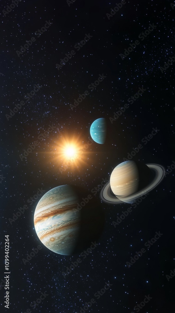 Naklejka premium Cosmic Journey Through Celestial Bodies in Space