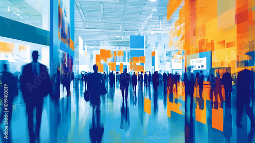 Abstract depiction of a lively business expo Capturing the essence of innovation and networking in the corporate world.