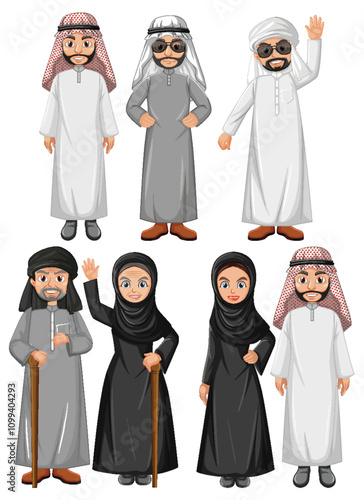Traditional Middle Eastern Family Illustration