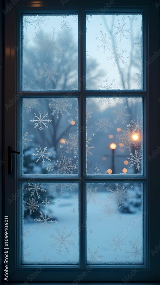 Fototapeta premium Frost patterns on window panes on New Year's Eve