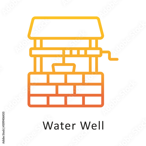 Water Well Vector Gradient Circle Outline Icon . Eps 10 file