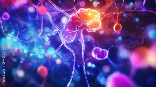 An artistic depiction of the human endocrine system with glowing glands and abstract hormone pathways against a vibrant background, Creative style, photo of