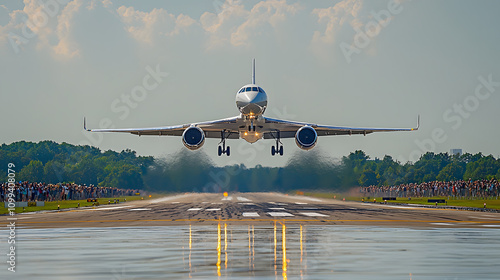 Airplane take off at airport sky view of aircraft departure spectacular scene captured dynamic atmosphere