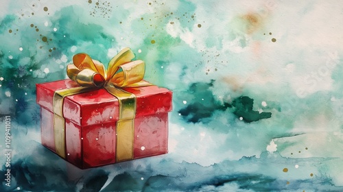 christmas gift box greeting card water paint style  photo