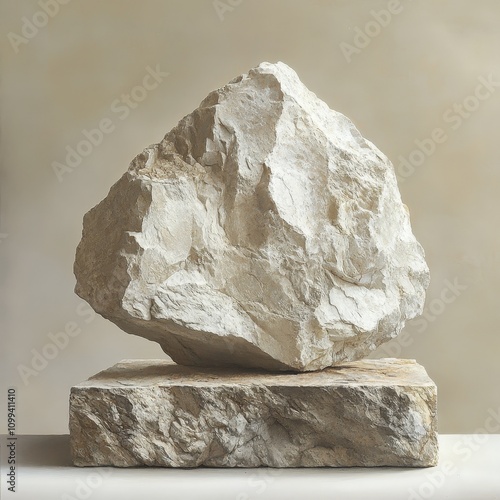 A textured white rock perched elegantly on a stone base, showcasing natural beauty and simplicity in design. photo