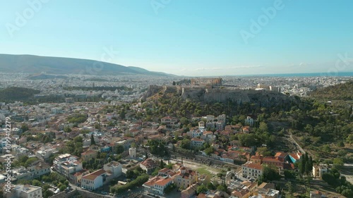 Acropolis And Temples Of Athens Greece Drone Slow Circling From A Distance 4K 60FPS photo