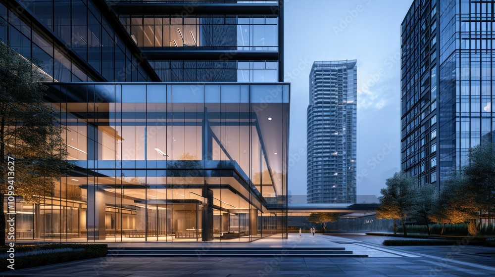 Fototapeta premium A modern building with many windows and stairs for accessibility