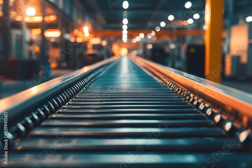 Wallpaper Mural Industrial Conveyor Belt in Modern Warehouse with Bokeh Lighting Torontodigital.ca