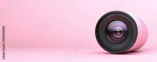 Camera lens on a pink background, creating a vibrant and modern look. photo