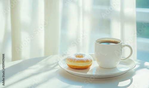 Wallpaper Mural cup of coffee and donut-generative ai Torontodigital.ca