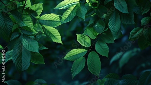 A vibrant bunch of green leaves set against a dark background