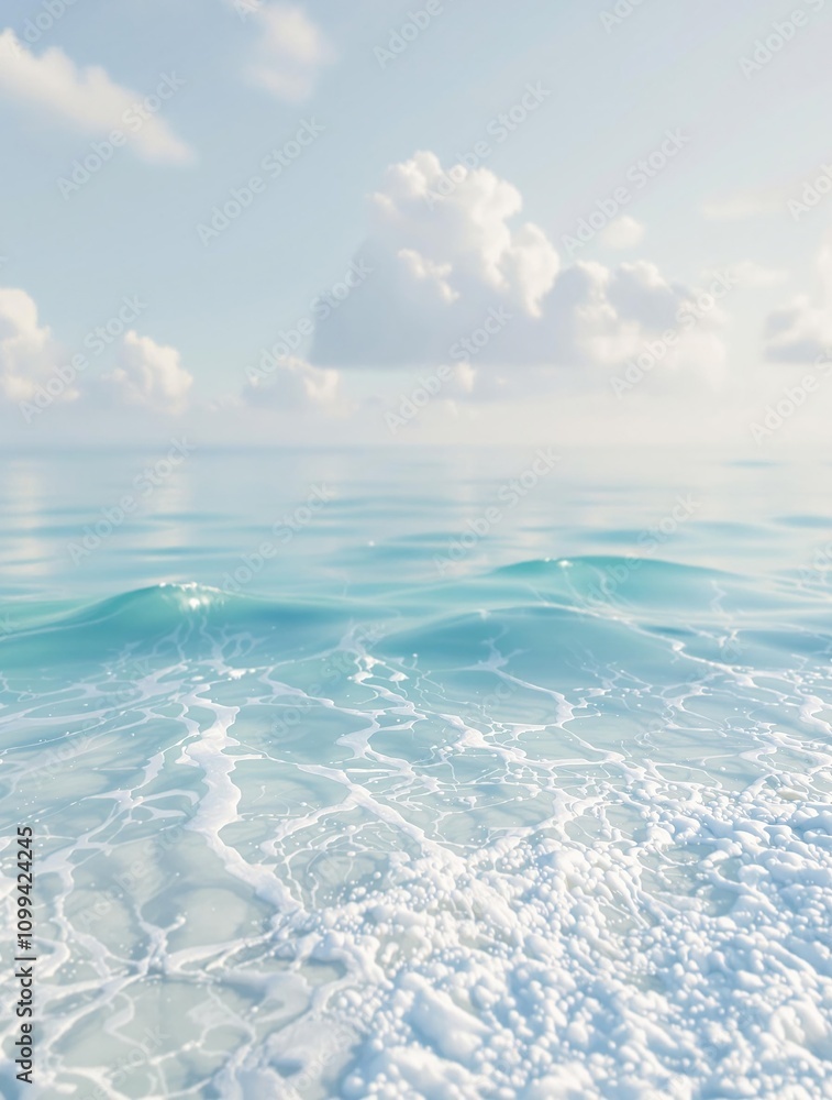 Obraz premium Soft focus on a serene oceanic surface with subtle wave ripples and gentle sea foam on the horizon , peaceful atmosphere, soft focus, ocean waves