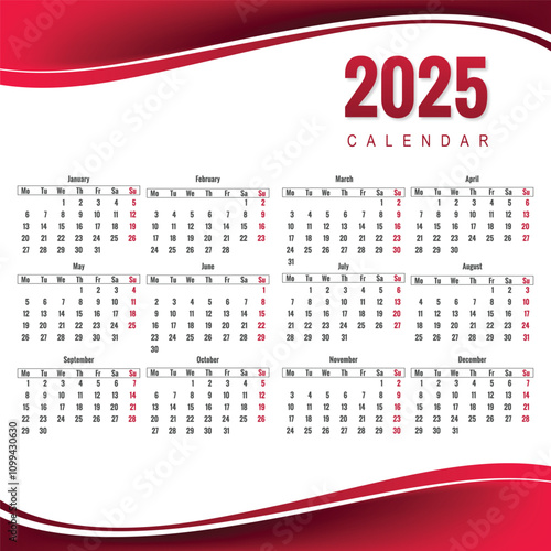 Creative new year red wave calendar 2025 background