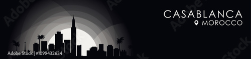 Vector Casablanca, Morocco cityscape banner. Black and white placard profile picture for header, footer