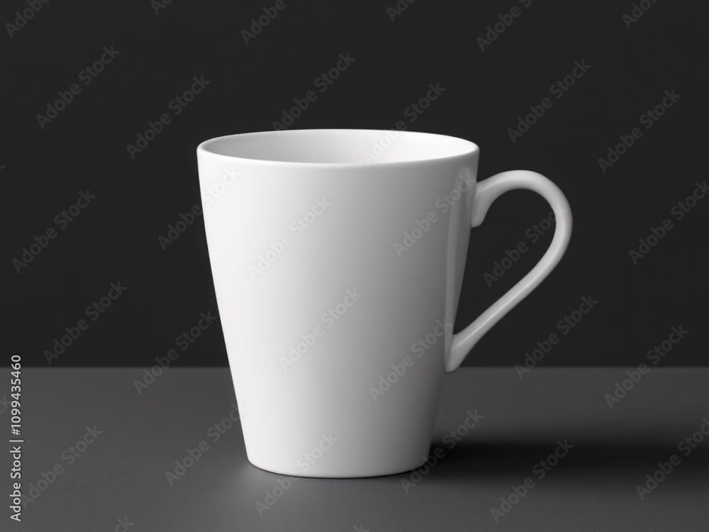 Obraz premium Simple ceramic cup with white coating and handle, displayed upright on plain background for product or branding design, suitable for mockup design
