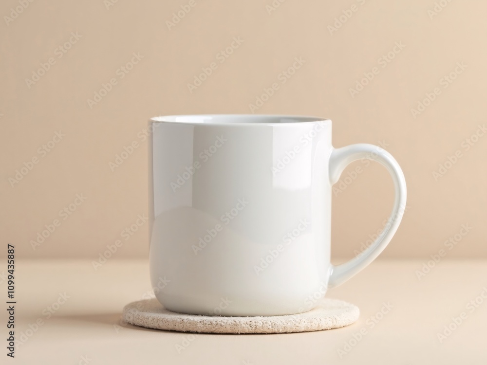Obraz premium Simple ceramic cup with white coating and handle, displayed upright on plain background for product or branding design, suitable for mockup design