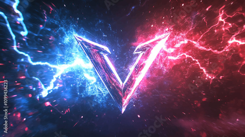 A versus logo set against a holographic background with lightning and flashes, designed for cyber sport tournament screens vector illustration.
