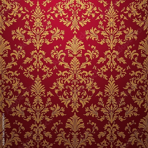 Richly textured damask pattern in deep berry reds and rich gold tones, texture, rich gold