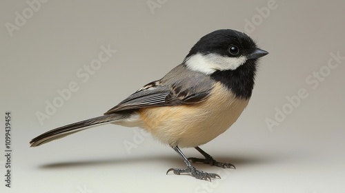 Close up Shot of Adorable Black capped Chickadee Perched on Branch in Serene Natural Setting photo