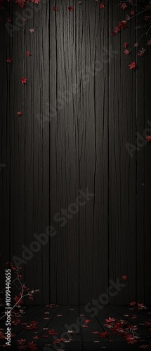 Dark wood background with a few scattered leaves and twigs , twigs, nature, branch, autumn landscape, forest floor