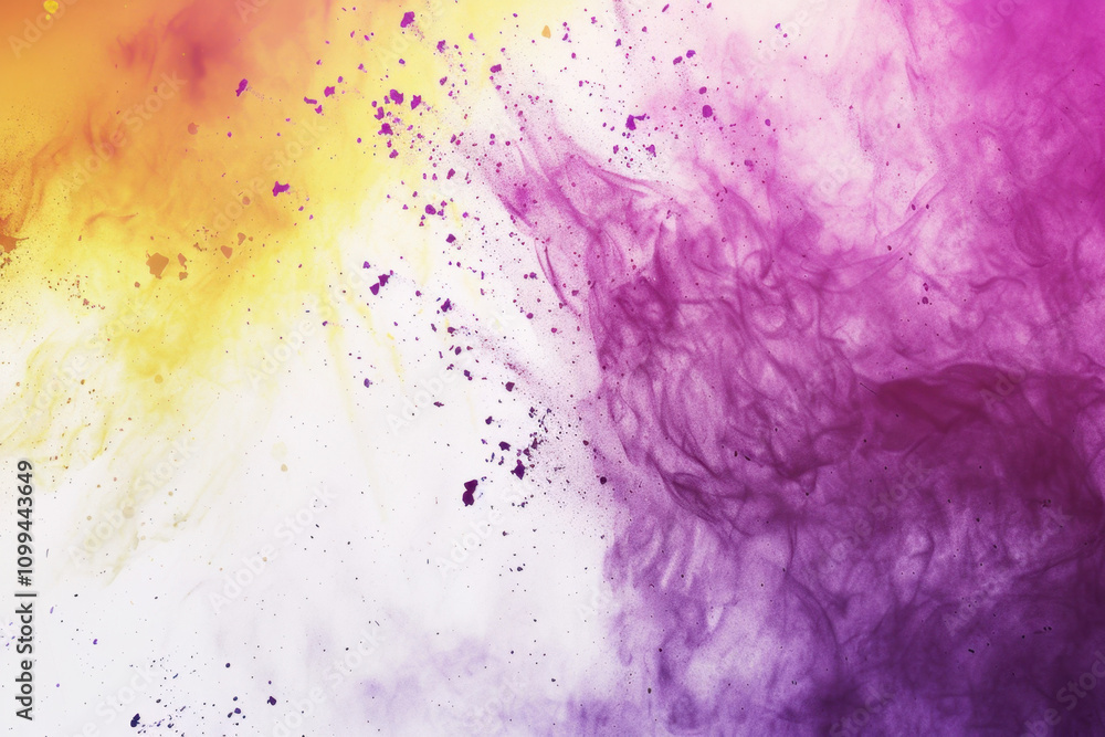 Obraz premium Explosion of yellow and lilla powder splattering with freeze. Abstract dust splatte. Generative AI tools