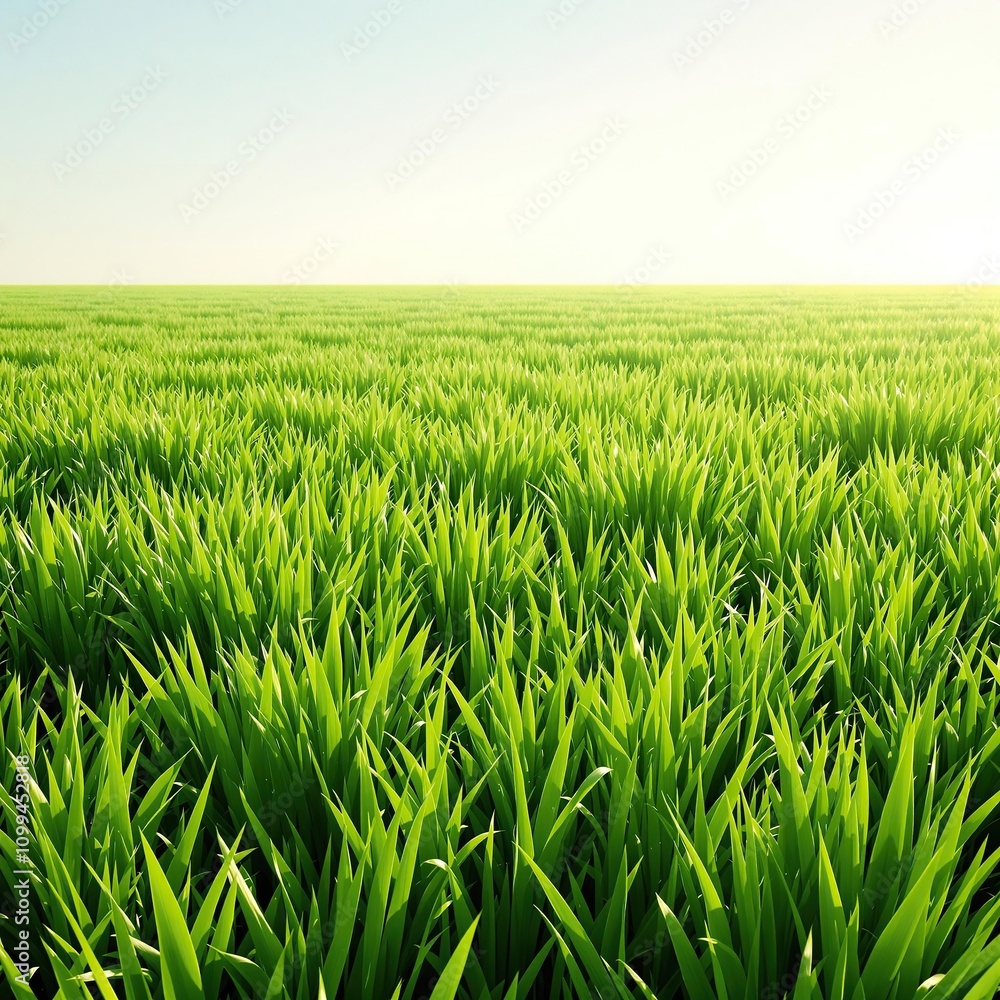 Fototapeta premium Lush green grass with visible blades and a slight sheen from being freshly cut, outdoor scene, nature