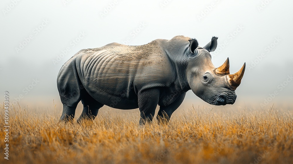 Obraz premium Majestic Rhinoceros Roaming in Lush African Grassland