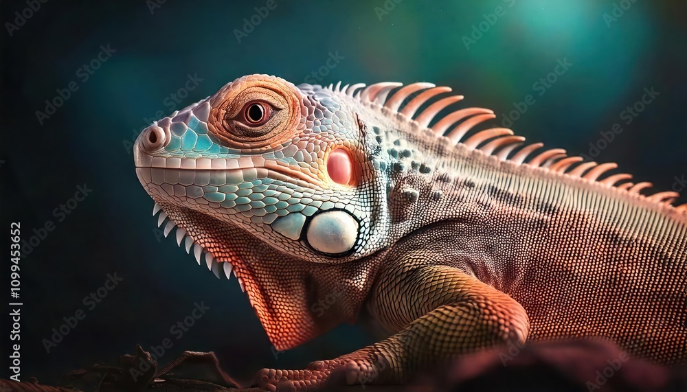 Fototapeta premium Close-up of a lizard with vibrant head 