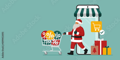 Santa Claus doing online shopping at Christmas