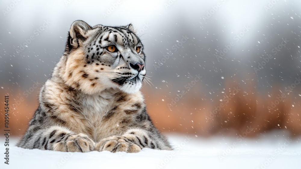 Fototapeta premium Majestic Snow Leopard Prowling in Snowy Mountain Wilderness