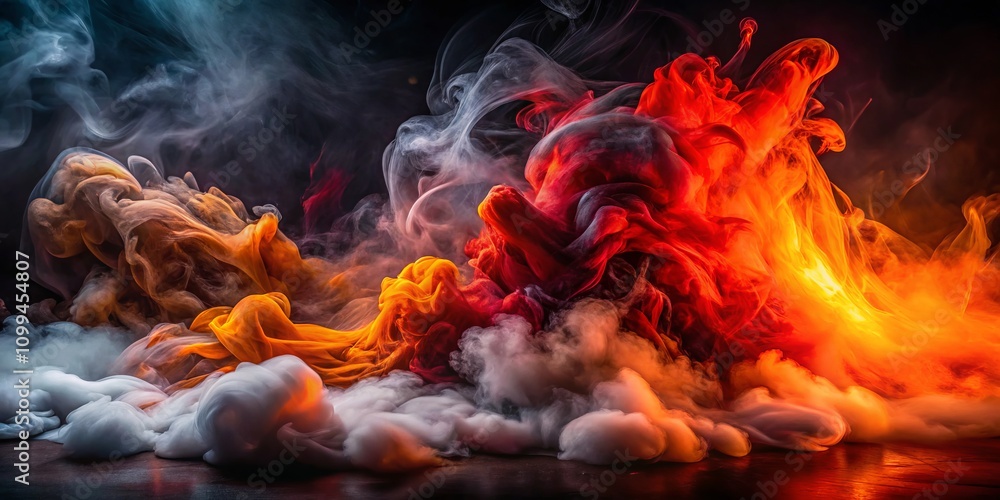 Fototapeta premium Dramatic Abstract Night Photography of Flowing Red, Orange, and Gray Smoke Symbolizing Passion, Energy, Intensity, Transformation, and Mystery in a Captivating Visual Display