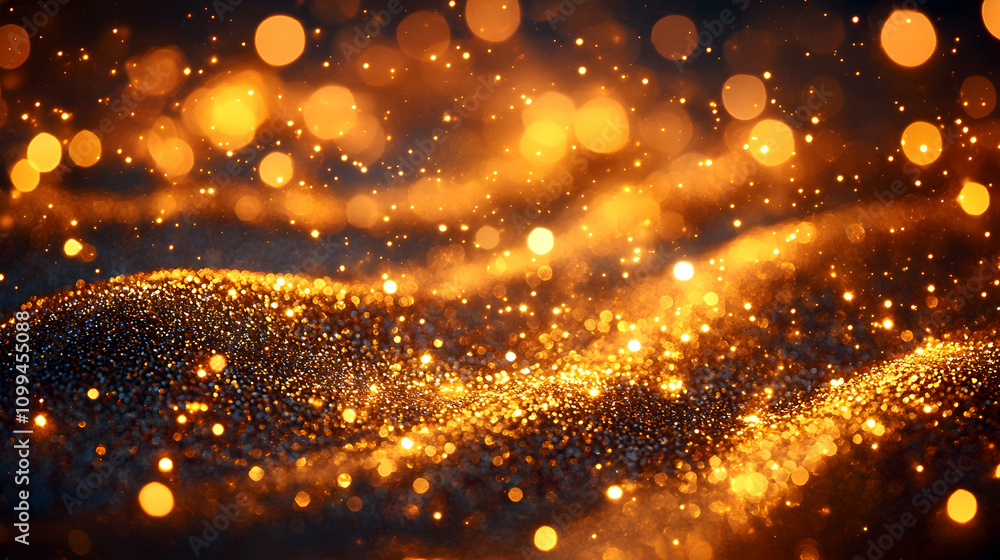 Obraz premium Sparkling Golden Particles Creating a Magical Atmosphere of Light and Joy in a Shimmering Background