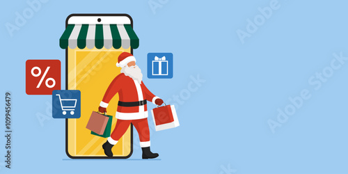 Santa Claus doing online shopping at Christmas