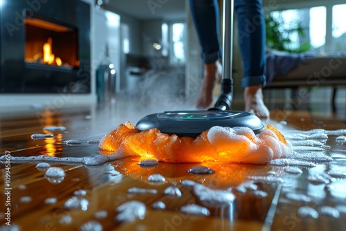 Modern steam mop  an efficient solution for cleaning wooden floors with advanced technology photo