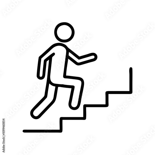 Climbing stairs icon in line art style, black and white, fitness symbol