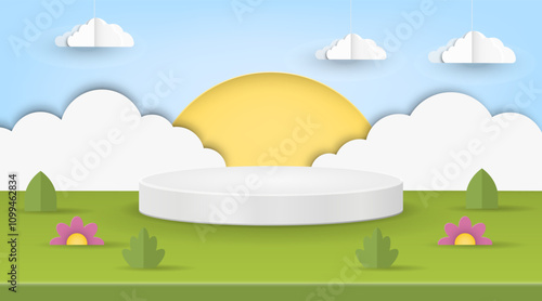 A Bright and Sunny Landscape featuring a Stage and an Array of Colorful Flowers all around
