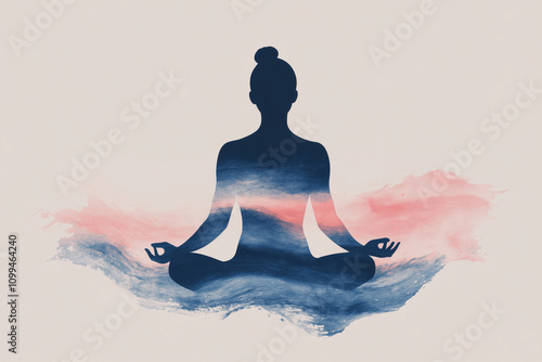 The feeling of well-being given by meditation or mindfulness practices. Simple painting of serenity with pink and blue colors