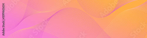 Abstract background with lines and waves. Web banner size. Element for design isolated. Vector background for brochure, booklet, flyer, poster. Pink and orange gradient