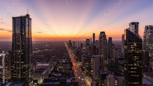 Wallpaper Mural Generative AI, Modern Metropolis at Sunset with Reflective Skyscrapers Torontodigital.ca