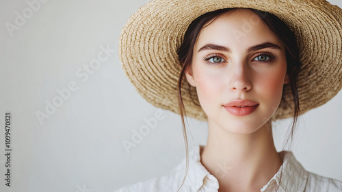 Beautiful Woman in Straw Hat - Summer Portrait