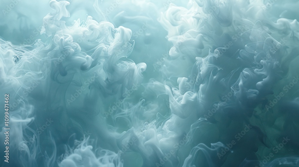 Obraz premium Abstract teal and white swirling ink in water.