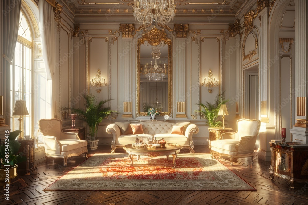 Fototapeta premium French-style interior with luxurious lighting and elegant details