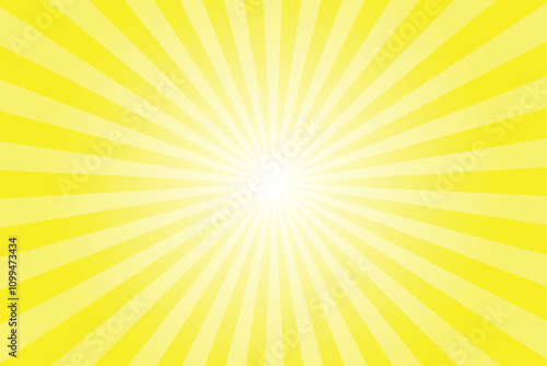 Sun ray vector background. Cadmium yellow radial beam sunrise or sunset light retro design illustration. Light sunburst glowing background.