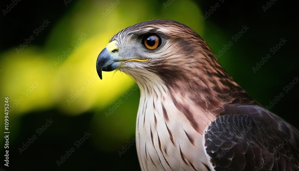 Obraz premium full body photo of hawk blurry green leaf's background 
