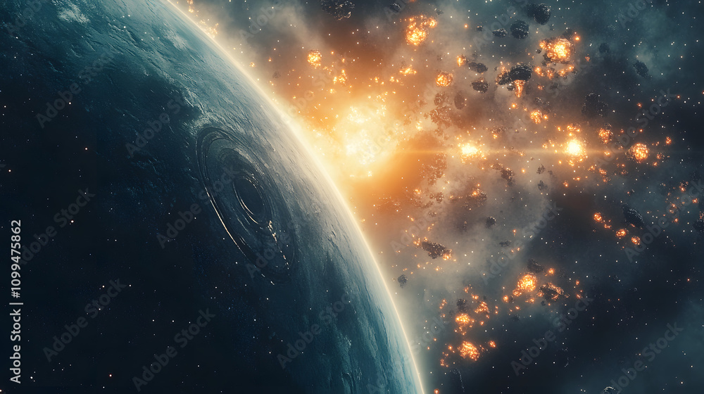 Fototapeta premium Planetary Collision Cosmic Destruction and Rebirth