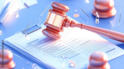 Legal Gavel on Document Representing Justice and Law Concepts