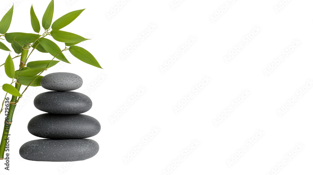 Naklejka premium Balanced stones and bamboo for calm environment. transparent background